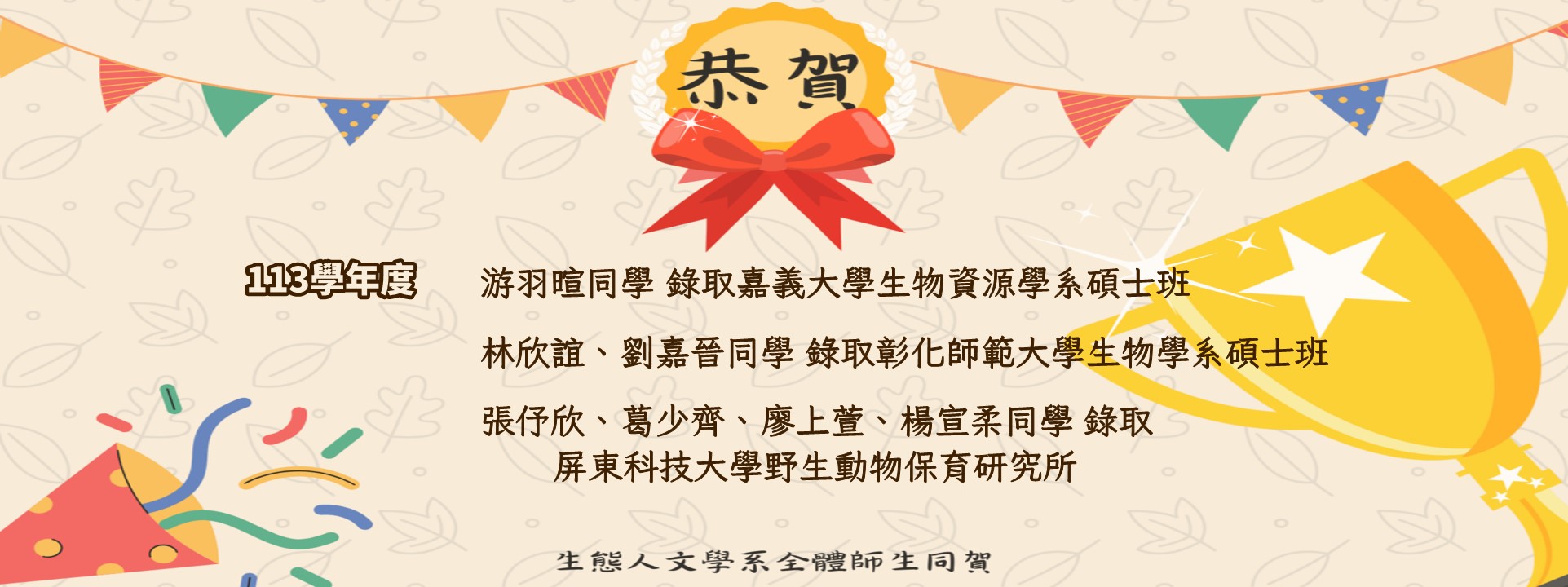 113學年度研究所錄取名單
