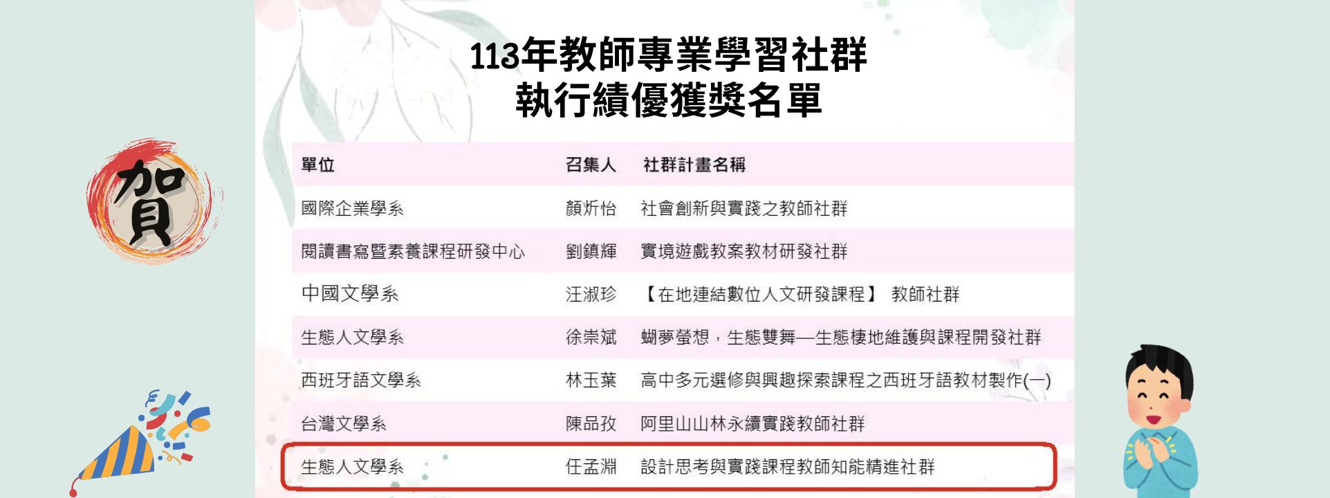 恭賀本系任孟淵老師