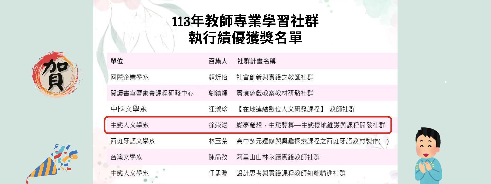 恭賀本系徐崇斌老師