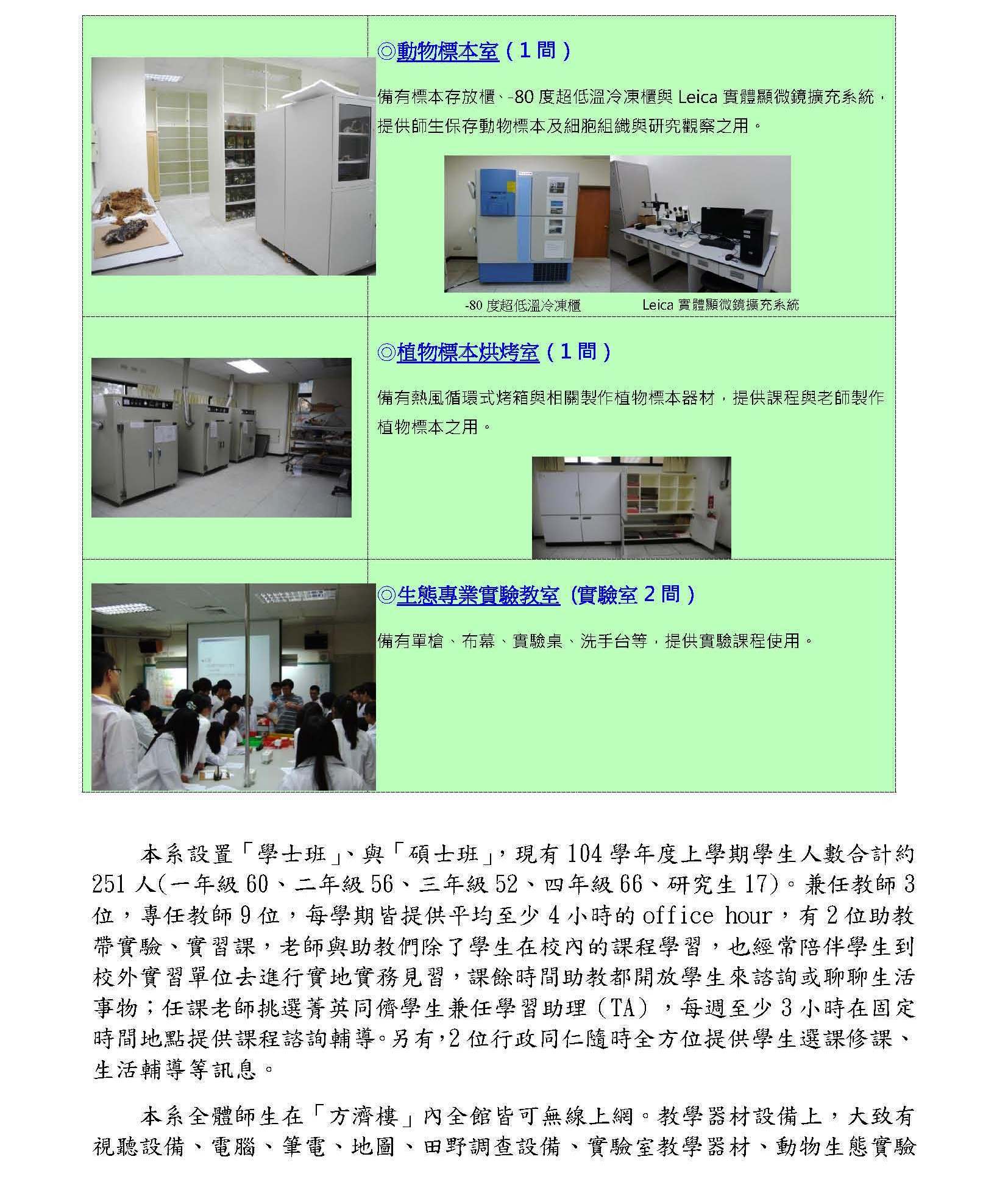 生態人文學系資源與設備